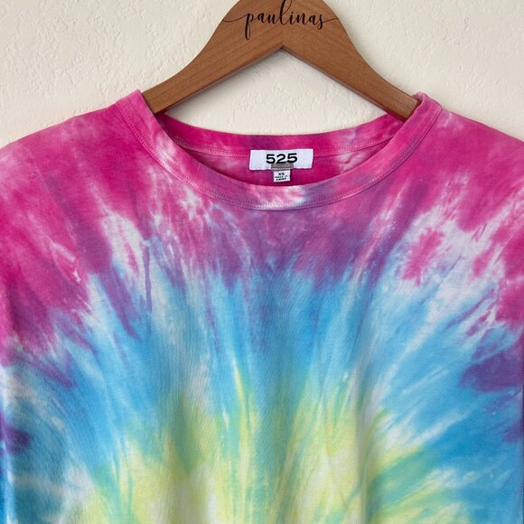 525 America Top Womens XS Rainbow Tie Dye Shoulder Pad Cropped Shirt - Picture 2 of 6